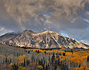 Rocky Mountains Colorado Fall Colors of Aspens, Keebler Pass, with mountain looming above