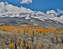 Rocky Mountains Colorado Fall Colors of Aspens and fresh snow Keebler Pass