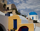 The bright colors in Oia, Santorini Greek Isles.