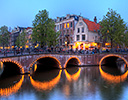 Evening light over bridge Amersterdam, Netherlands